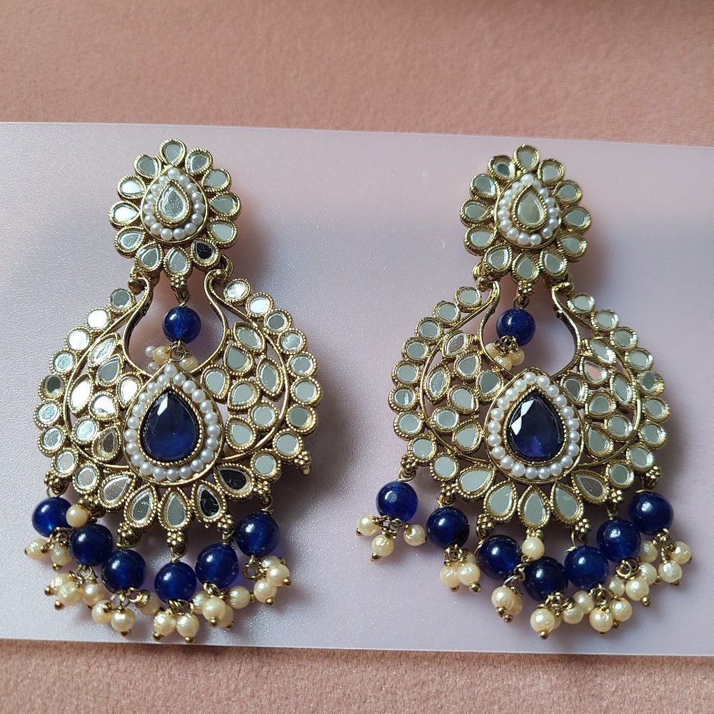 Blue and Gold Heavy Indian Earrings